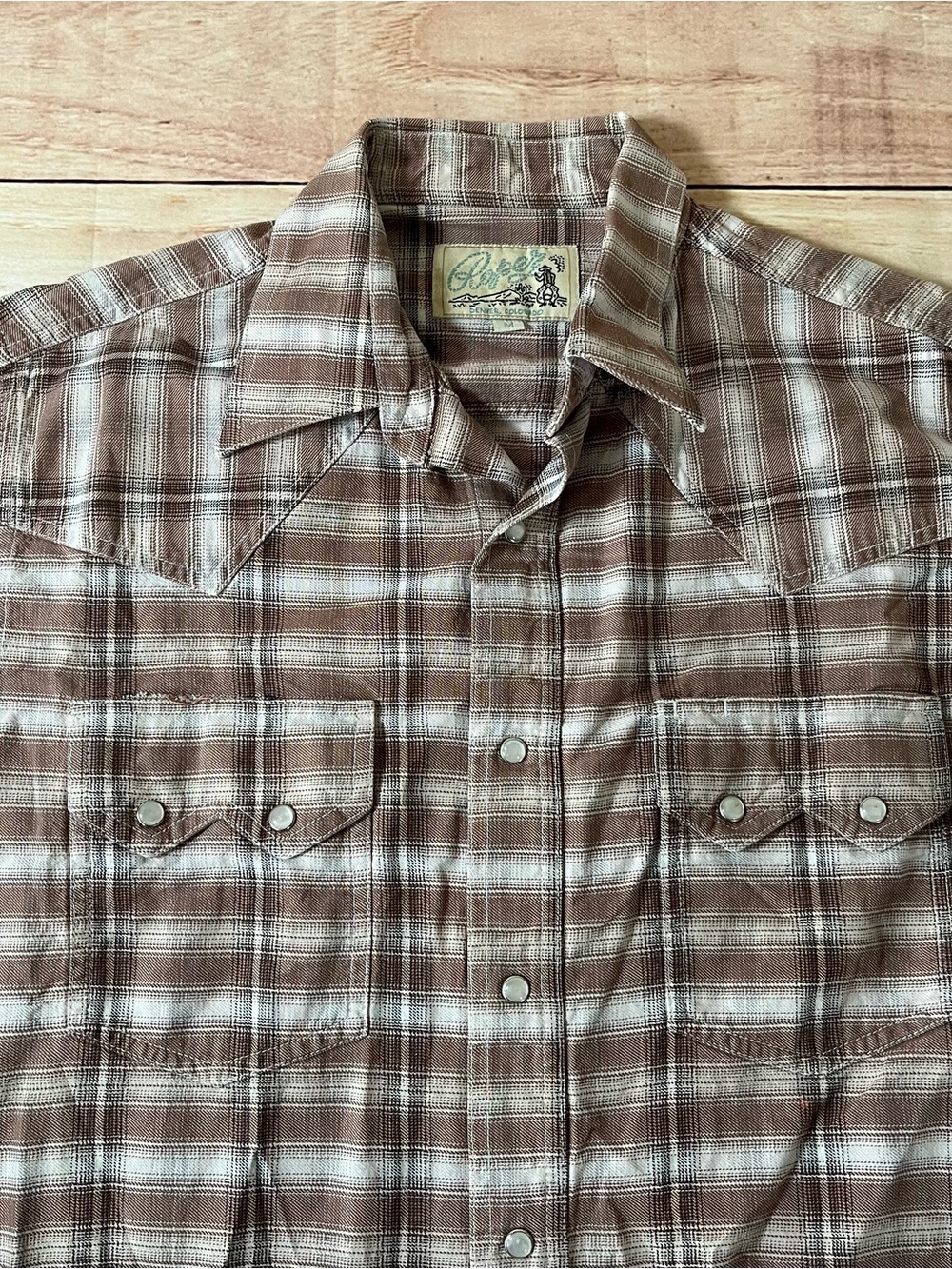 Roper Long Sleeve Plaid Pearl Snap Button Front Western Shirt Men's M Brown*